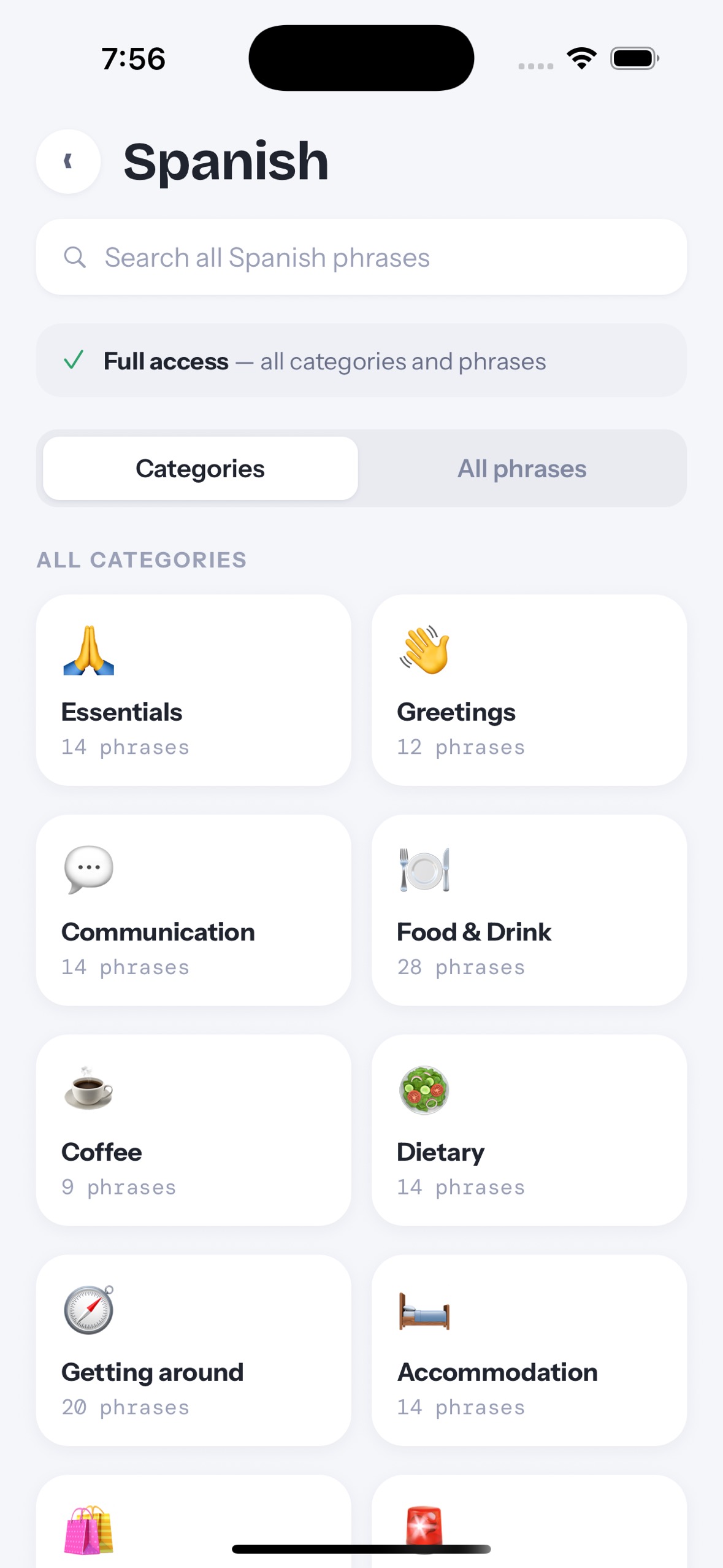 Say Local language grid showing all eight languages