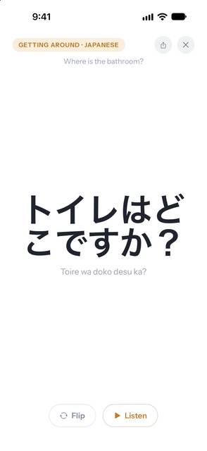 A Japanese phrase blown up full-screen, ready to hand to a local